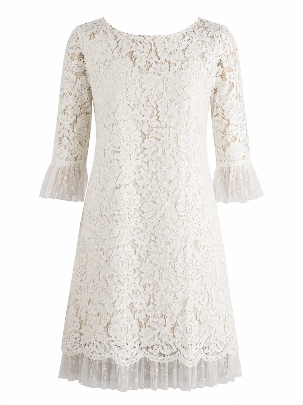 Vince Camuto Ivory Lace Overlay Dress with Swiss Dot Tulle Trim